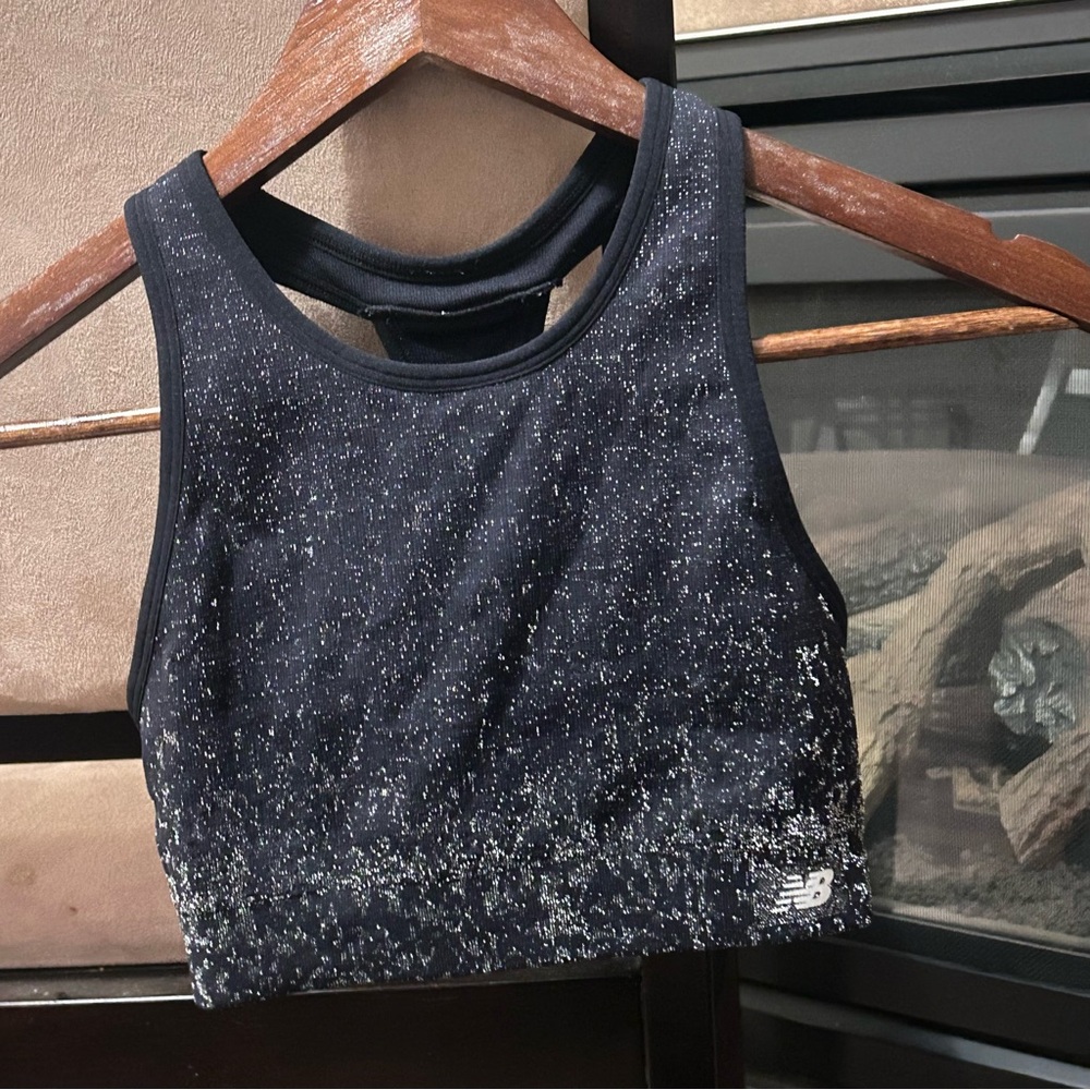 New Balance Black Sparkly Racerback Sports Bra Womens XXS Activewear Athleisure
